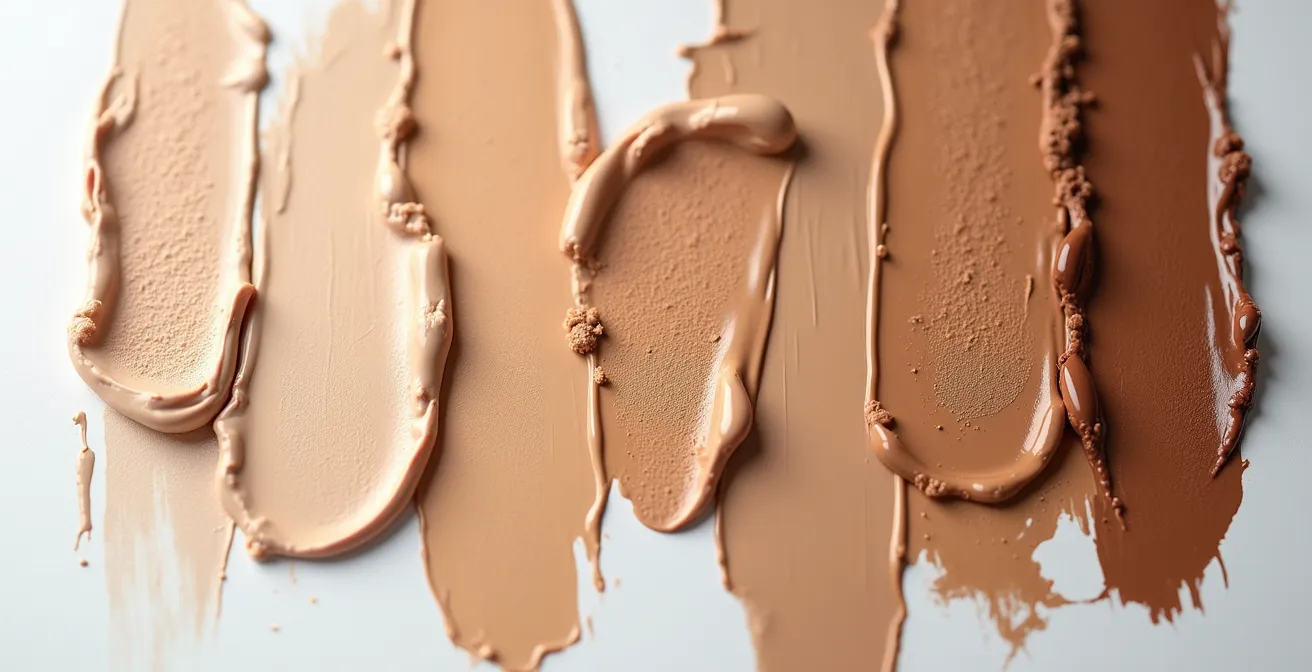 Échantillons de fond de teint montrant la diversité des carnations sur différents types de peau