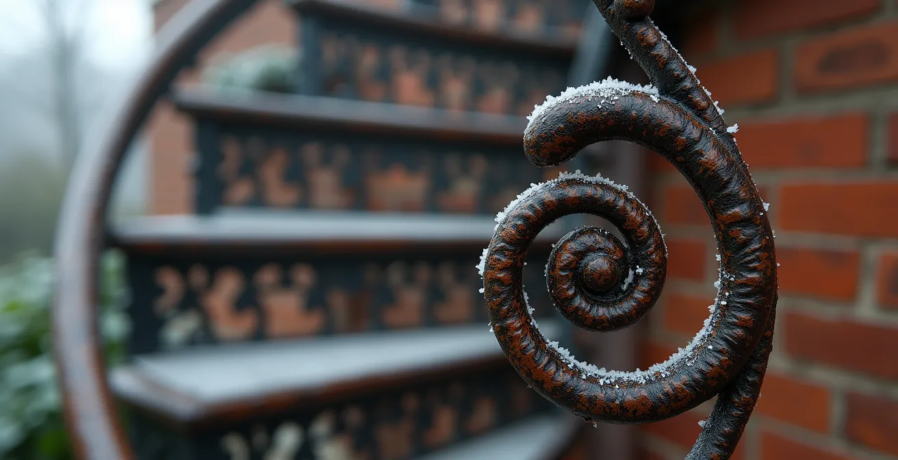 Escaliers extérieurs en fer forgé typiques du Plateau Mont-Royal avec détails ornementaux