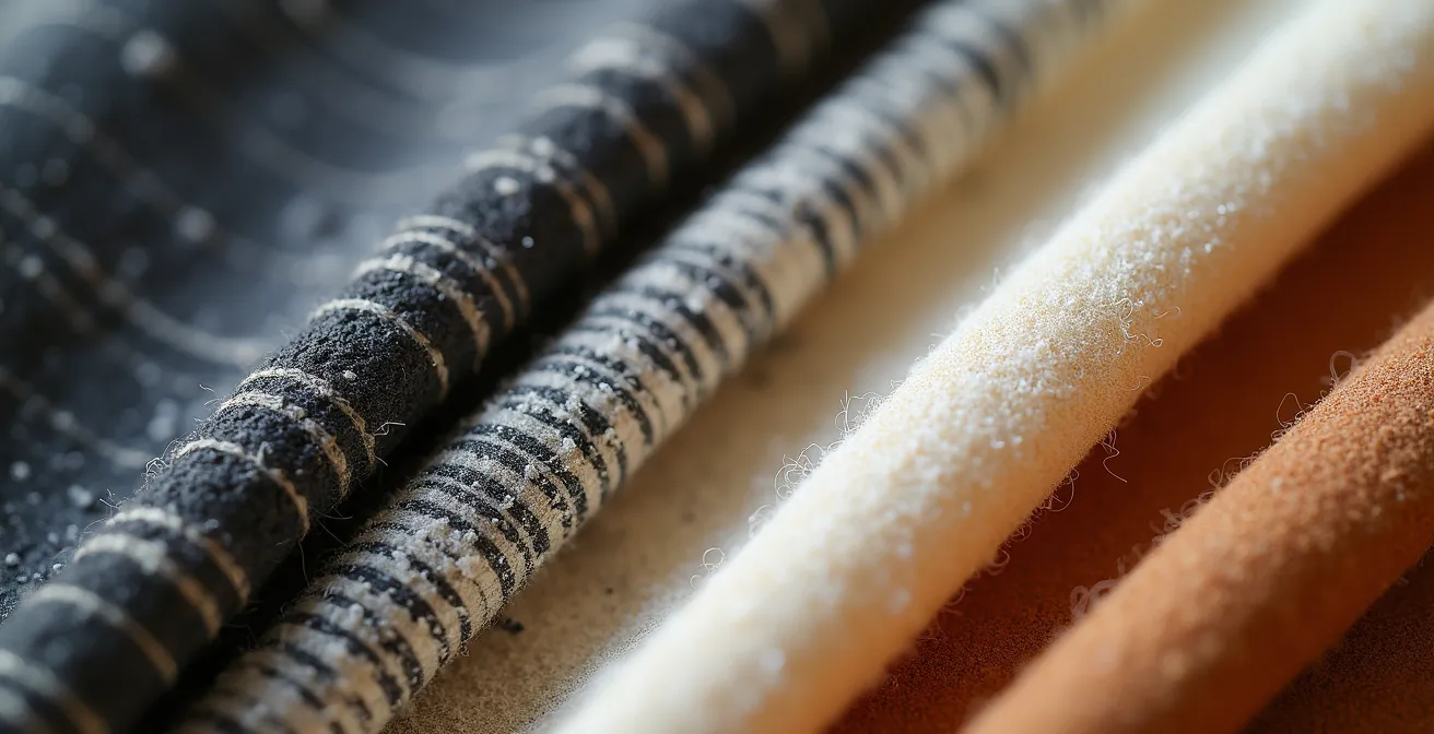 Vue macro de différentes textures de tissus techniques adaptés au climat québécois