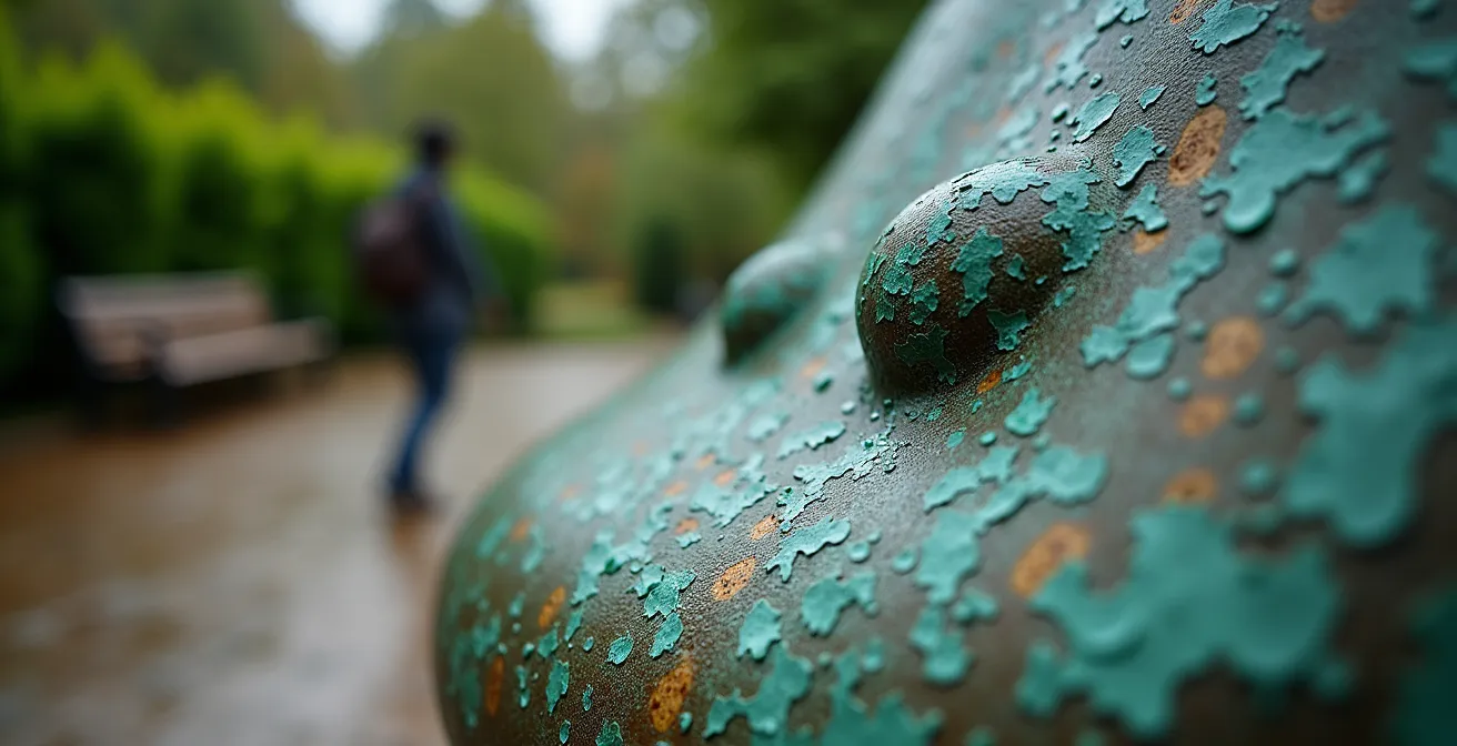 Espace de repos avec sculptures dans un jardin de musée