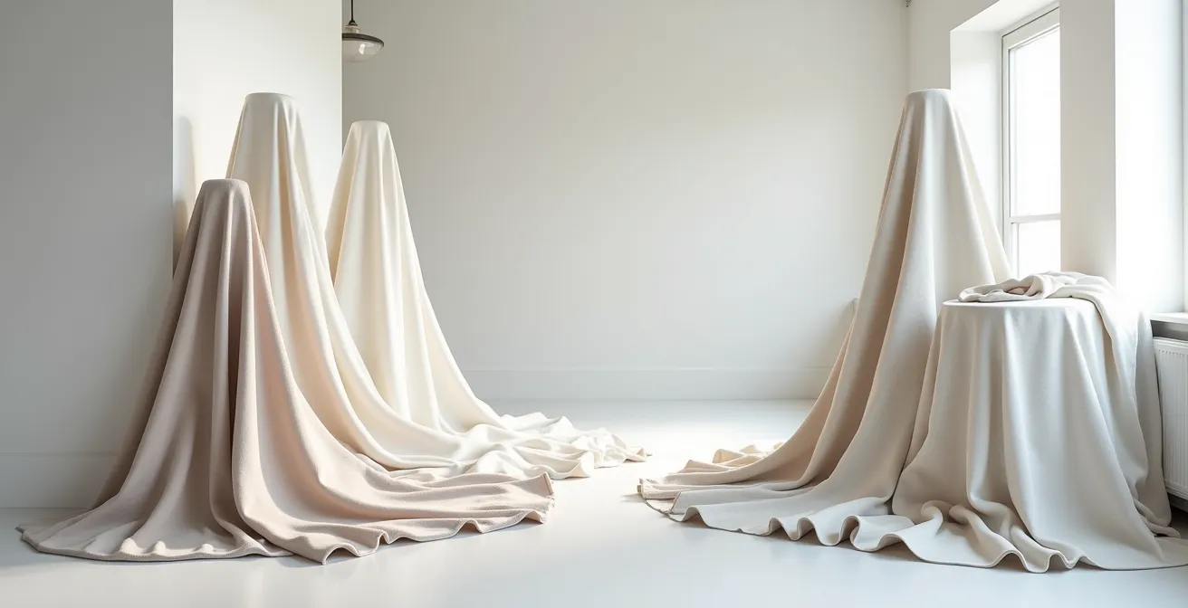 Composition minimaliste montrant l'impact des couches de base techniques sur la silhouette hivernale