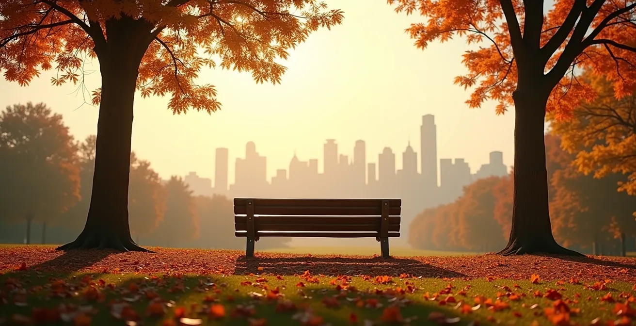 Vue panoramique du Mont-Royal en automne avec espace de contemplation