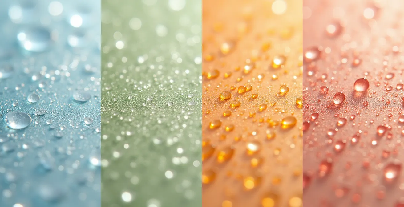 Composition artistique montrant quatre échantillons de texture de peau représentant les saisons québécoises