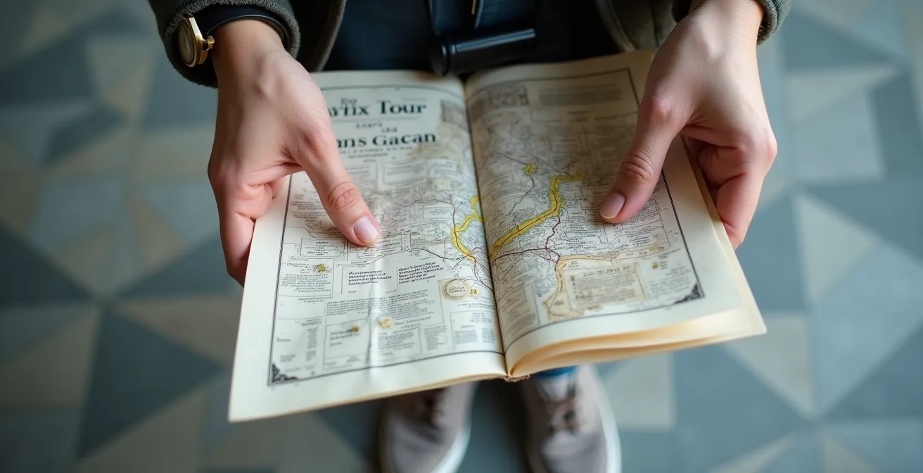 Visiteur consultant un plan de musée pour optimiser son parcours